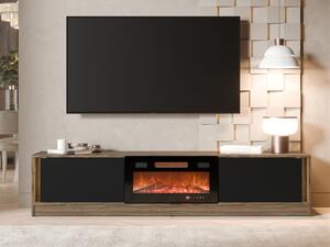 TV skříňka s krbem Arinka + LED, Barva: ořěch / černá 5903211538070