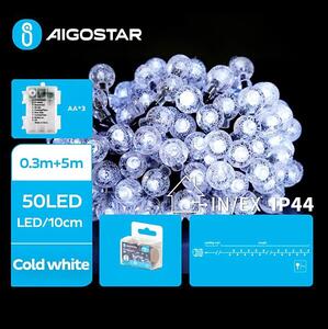 Aigostar - LED Venkovní řetěz 50xLED/3xAA/8 funkcí 5,3 m IP44 studená bílá