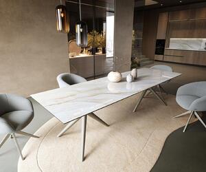 DELIFE Jídelní stůl Edge 300×100 cm keramika Onyx Pearl Estelar kulatý kov titanová barva