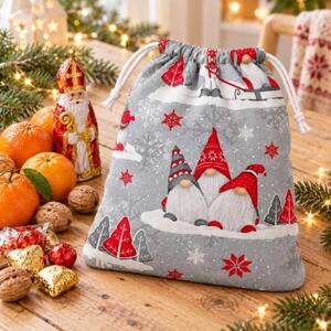 Bellatex Dárkový sáček 29x39 cm Skřítek Červená,Šedá