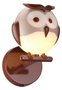 EUlight Dětské nástěnné svítidlo Owl, 1x hnědé plastové stínítko, br