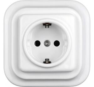 Elhard - Keramická retro zásuvka domovní s rámečkem SCHUKO 230V bílá