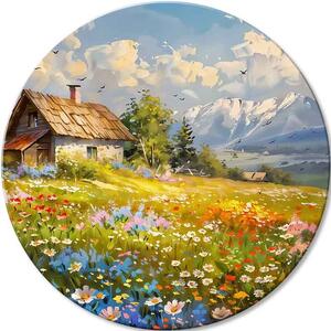 Kulaté malby akrylem Horská chata - 60 cm