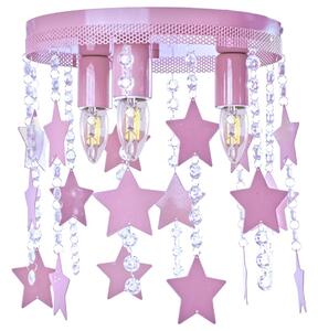 EUlight Dětské stropní svítidlo Star, 1x křišťálové/růžové kovové stínítko, p