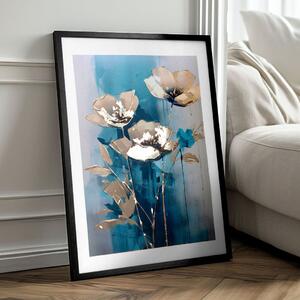 Nástěnný plakát s EXTRA efektem - Teal KVĚTINY - 40x60 cm