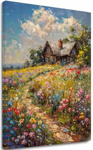 Obraz na plátně Chata v poli květin | dotaženo rukou umělce - 40x60 cm