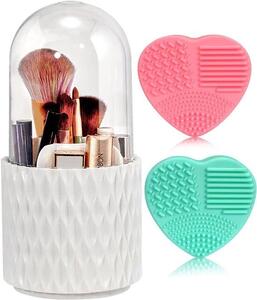 Kosmetický organizér na make-up – bílý – 11 x 24 cm – Otočný držák na štětce s víkem – pro milovníky make-upu