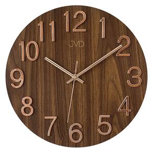 JVD Skleněné kulaté čitelné nástěnné hodiny v imitaci dřeva JVD HT98.8