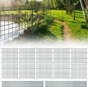 Ohrádka pro jezírko - Ohrádka pro psy - 10 prvků a 12 kolíků - Kov - Zapichovací plot - 77,5 x 64 cm - Pro zahradu a domácí zvířata