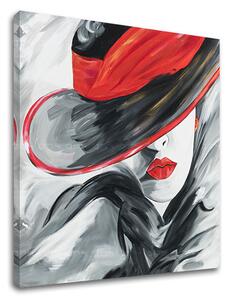 Obraz na plátně ŽENA V ČERNÉM KLOBOUKU 1 kus - 50x50 cm