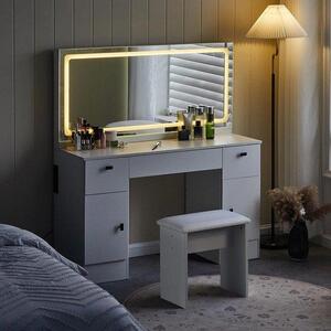 Kosmetický stolek se zrcadlem – stolek na líčení – pro péči o krásu – nastavitelné LED lampy – rozměry 117 x 40 x 135 cm