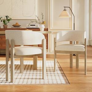 Jídelní židle, rozměry 60 x 51 x 80 cm, přírodní barvy, sada 2 kusů, potah z materiálu bouclé, s područkami a masivní dřevěnou konstrukcí
