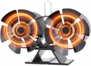 Ventilátor pro kamna s otevřeným ohništěm - černý - 12 lopatek - neelektrický - vhodný pro dřevěná kamna a otevřená ohniště
