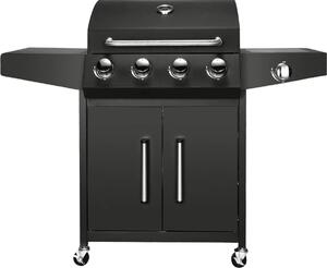 BBQ 5-v-1 plynový gril – erný – 4+1 hoák vetn boního hoáku – teplomr a vanika na zachycení oleje – nerezový gril pro zahradu, terasu a balkon