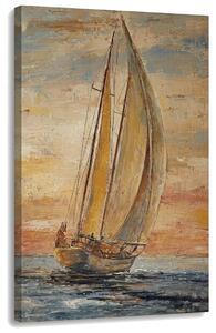 Obraz plachetnice na moři při západu slunce na plátně – s ručně malovanými detaily - 40x60 cm
