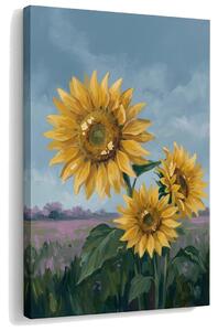 Obraz tři slunečnice na poli na plátně – s ručně malovanými detaily - 40x60 cm