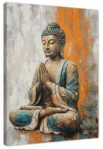 Obraz Buddhy v meditační póze na plátně – s ručně malovanými detaily - 60x90 cm