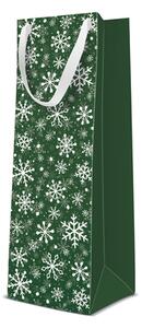 Vánoční dárková taška zelená SNOWFLAKES BOTTLE 37 cm