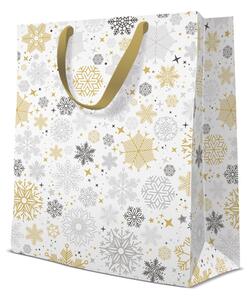 Vánoční dárková taška METALLIC SNOWFLAKES LARGE 33,5 cm