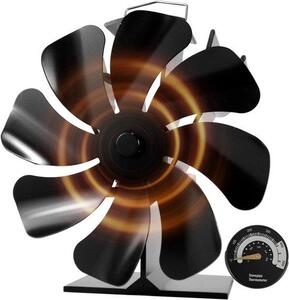 Ventilátor do kamna bez napájení – černý – 8 lopatek – Poháněn teplem a pracuje tiše – Vhodný pro kamna a krb