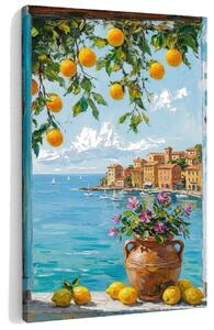 Obraz výhled na středomořské pobřeží s citrony na plátně – s ručně malovanými detaily - 40x60 cm