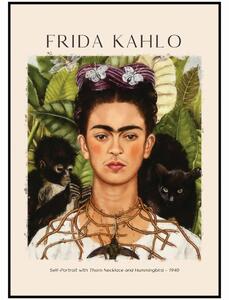 Frida Kahlo - Autoportrét s opicemi 1940 Rozměr plakátu: A4 (21 x 29,7 cm)