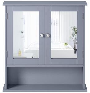Koupelnová skříňka se zrcadlem - 56,1 x 13 x 58 cm - Šedá - Se dvěma zrcadlovými dvířky a otevřenou přihrádkou