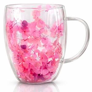 JAKS Dvoustěnná termo sklenice s květy uvnitř 300 ml Rossie