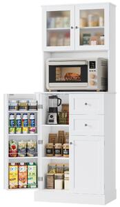 Vysoká kuchyňská skříň buffet - 182,5 cm - Bílá - 2 skleněné dveře - 2 zásuvky