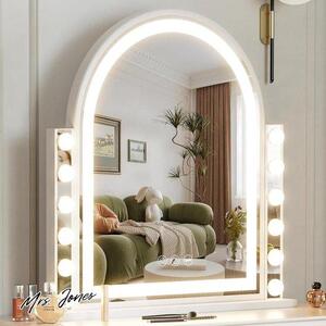 Zrcadlo Mrs. Jones pro líčení s osvětlením, určené pro Hollywoodský styl, s 12 stmívatelnými LED diodami, 3 teplotami barev, dotykovým ovládáním a podstavou. Jedná se o zrcadlo s osvětlením, vhodné na toaletní stolek