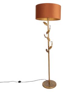 Stojací lampa zlatá s oranžovým stínidlem a zlatým vnitřkem 50 cm - Linden