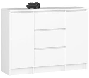 Komoda se 3 zásuvkami - 2 dvířka - 4 police - 101 x 76 x 35 cm - Bílá