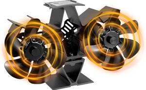 Ventilátor pro kamna na dřevo – černý – 12 lopatek – poháněný teplem – vhodný pro krbové kamna a peletová kamna