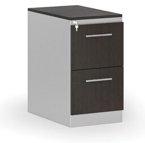 Kovová zásuvková kartotéka PRIMO s dřevěnými čely A4, 2 zásuvky, šedá/wenge