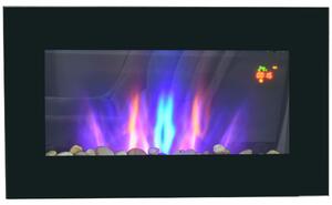 Moonbite Nástěnný elektrický krb, výkon 1000/2000 W, LED efekt plamene ve 7 barvách, vzhled oblázků, možnost použití bez topení, dálkové ovládání s časovačem, kov, černá barva