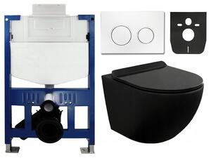 Mexen Fenix XS-U rám podomítkový do WC - 60850 + Mexen Fenix 07 XS tlačítko pro splachování - bílá + Mexen Lena WC mísa Rimless, WC sedátko se zpomalovacím mechanismem, Slim, duroplast - černá matná - 30220185