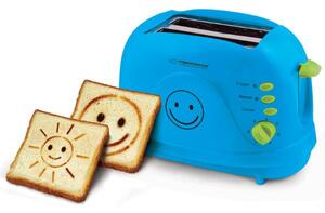 Topinkovač na 2 toasty, 750W, vypaluje smajlíky, funkce přihřátí a rozmrazení, tyrkysový
