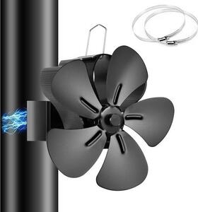 Ventilátor na topení – Černý – 5 lopatek – Termoelektrický – Vhodný pro kamna a otevřené krby