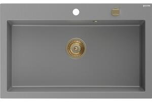 Mexen Elix, 1-korový granitový dřez 800 x 500 mm, šedá, zlatý sifon, 6527801005-71-G