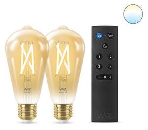 WiZ SET 2x LED žárovka E27 ST64 Filmant amber 6,7W (50W) 640lm 2000-5000K IP20, stmívatelné +ovladač