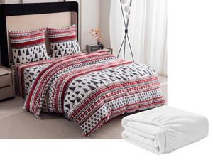 Sada mikroplyšového povlečení TWINKLE CHRISTMAS barevné + prostěradlo mikroplyš SOFT 90x200 cm bílé, jednolůžko