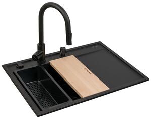 Pyramis Camea granitový dřez s baterií 68x50 cm černá 070223912BEI