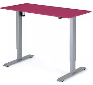 Výškově nastavitelný stůl 1180x600x18 mm, deska fuchsiově růžová, 2segmentová šedá podnož