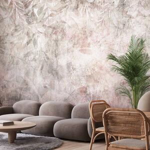 Fototapeta Jemný motiv - rostliny na pozadí s texturou betonu v odstínech růžové