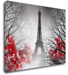 Impresi Obraz Eiffelova věž černobílá s červeným detailem - 90 x 70 cm