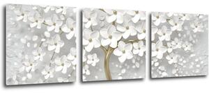 Impresi Obraz Bílý strom s květinami - 90 x 30 cm (3 dílný)