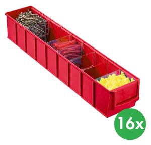 Plastový regálový box ShelfBox typ C - 91 x 500 x 81 mm, 16 ks, červený