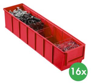 Plastový regálový box ShelfBox typ B - 91 x 400 x 81 mm, 16 ks, červený
