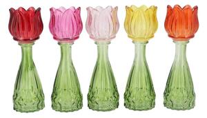 5ks barevný mix skleněný svícen/ váza tulipán Love Tulip - Ø 7*22 cm - daan kromhout