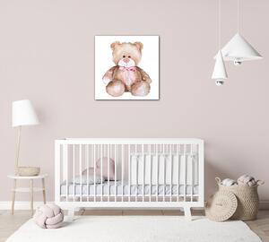 Impresi Obraz Medvídek s růžovou mašlí - 20 x 20 cm
